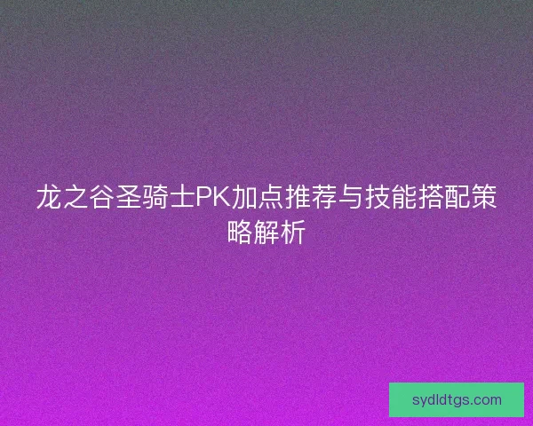 龙之谷圣骑士PK加点推荐与技能搭配策略解析